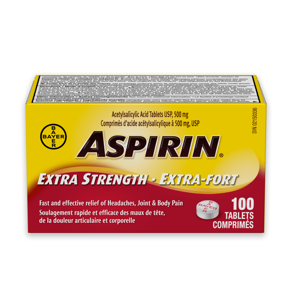 Aspirin extra strength 100 count product box