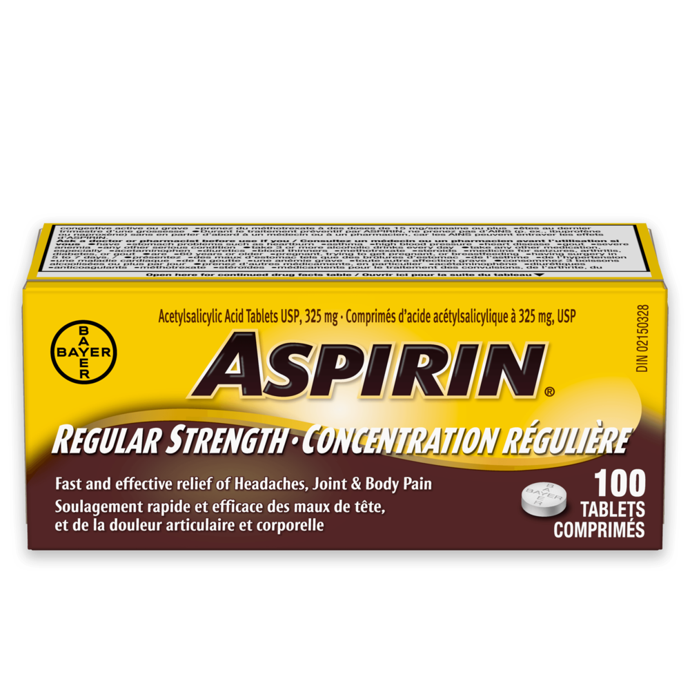 Aspirin regular strength 325 mg 100 count product box