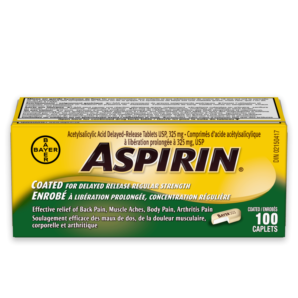 Aspirin coated 325 mg 100 count product box